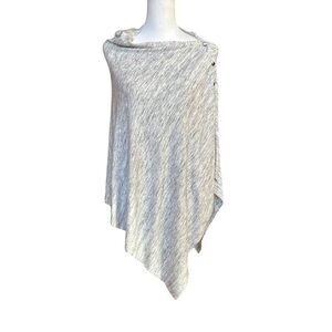Talbots Gray Side Shoulder Snap Pullover Poncho Sweater Asymmetrical Hem Sz M/L